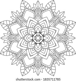 Easy Mandala coloring book simple and basic for beginners, seniors and children. Set of Mehndi flower pattern for Henna drawing and tattoo. Decoration in ethnic oriental, Indian style.