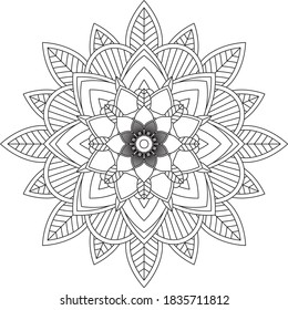 Easy Mandala coloring book simple and basic for beginners, seniors and children. Set of Mehndi flower pattern for Henna drawing and tattoo. Decoration in ethnic oriental, Indian style.
