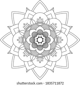 Easy Mandala coloring book simple and basic for beginners, seniors and children. Set of Mehndi flower pattern for Henna drawing and tattoo. Decoration in ethnic oriental, Indian style.