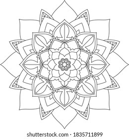 Easy Mandala coloring book simple and basic for beginners, seniors and children. Set of Mehndi flower pattern for Henna drawing and tattoo. Decoration in ethnic oriental, Indian style.