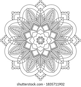 Easy Mandala coloring book simple and basic for beginners, seniors and children. Set of Mehndi flower pattern for Henna drawing and tattoo. Decoration in ethnic oriental, Indian style.