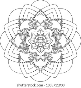 Easy Mandala coloring book simple and basic for beginners, seniors and children. Set of Mehndi flower pattern for Henna drawing and tattoo. Decoration in ethnic oriental, Indian style.