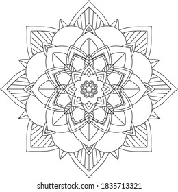 Easy Mandala coloring book simple and basic for beginners, seniors and children. Set of Mehndi flower pattern for Henna drawing and tattoo. Decoration in ethnic oriental, Indian style.