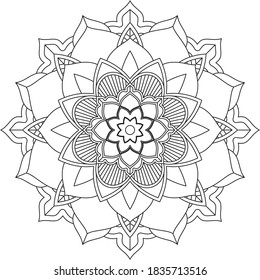 Easy Mandala coloring book simple and basic for beginners, seniors and children. Set of Mehndi flower pattern for Henna drawing and tattoo. Decoration in ethnic oriental, Indian style.