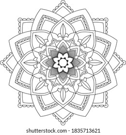 Easy Mandala coloring book simple and basic for beginners, seniors and children. Set of Mehndi flower pattern for Henna drawing and tattoo. Decoration in ethnic oriental, Indian style.