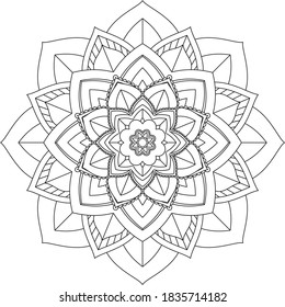 Easy Mandala coloring book simple and basic for beginners, seniors and children. Set of Mehndi flower pattern for Henna drawing and tattoo. Decoration in ethnic oriental, Indian style.