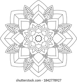 Easy Mandala coloring book simple and basic for beginners, seniors and children. Set of Mehndi flower pattern for Henna drawing and tattoo. Decoration in ethnic oriental, Indian style.