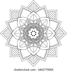 Easy Mandala coloring book simple and basic for beginners, seniors and children. Set of Mehndi flower pattern for Henna drawing and tattoo. Decoration in ethnic oriental, Indian style.