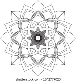 Easy Mandala coloring book simple and basic for beginners, seniors and children. Set of Mehndi flower pattern for Henna drawing and tattoo. Decoration in ethnic oriental, Indian style.