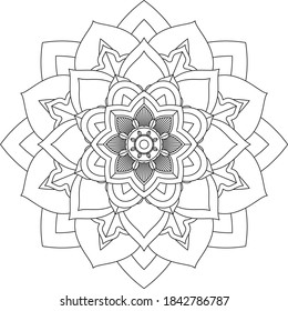 Easy Mandala coloring book simple and basic for beginners, seniors and children. Set of Mehndi flower pattern for Henna drawing and tattoo. Decoration in ethnic oriental, Indian style.