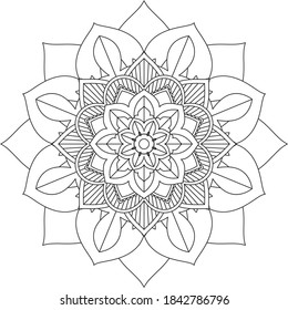 Easy Mandala coloring book simple and basic for beginners, seniors and children. Set of Mehndi flower pattern for Henna drawing and tattoo. Decoration in ethnic oriental, Indian style.
