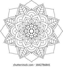 Easy Mandala coloring book simple and basic for beginners, seniors and children. Set of Mehndi flower pattern for Henna drawing and tattoo. Decoration in ethnic oriental, Indian style.