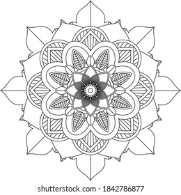 Easy Mandala coloring book simple and basic for beginners, seniors and children. Set of Mehndi flower pattern for Henna drawing and tattoo. Decoration in ethnic oriental, Indian style.