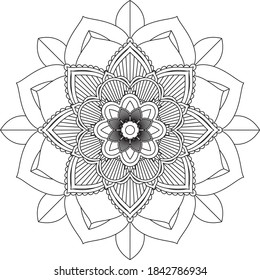 Easy Mandala coloring book simple and basic for beginners, seniors and children. Set of Mehndi flower pattern for Henna drawing and tattoo. Decoration in ethnic oriental, Indian style.