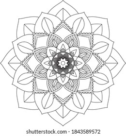 Easy Mandala coloring book simple and basic for beginners, seniors and children. Set of Mehndi flower pattern for Henna drawing and tattoo. Decoration in ethnic oriental, Indian style.