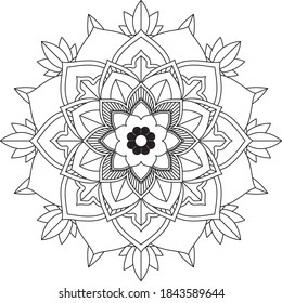 Easy Mandala coloring book simple and basic for beginners, seniors and children. Set of Mehndi flower pattern for Henna drawing and tattoo. Decoration in ethnic oriental, Indian style.