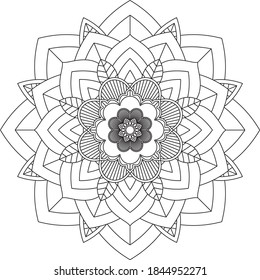 Easy Mandala coloring book simple and basic for beginners, seniors and children. Set of Mehndi flower pattern for Henna drawing and tattoo. Decoration in ethnic oriental, Indian style.