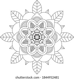 Easy Mandala coloring book simple and basic for beginners, seniors and children. Set of Mehndi flower pattern for Henna drawing and tattoo. Decoration in ethnic oriental, Indian style.