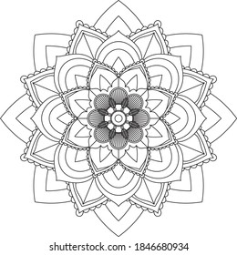 Easy Mandala coloring book simple and basic for beginners, seniors and children. Set of Mehndi flower pattern for Henna drawing and tattoo. Decoration in ethnic oriental, Indian style.