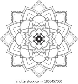Easy Mandala coloring book simple and basic for beginners, seniors and children. Set of Mehndi flower pattern for Henna drawing and tattoo. Decoration in ethnic oriental, Indian style.