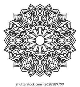 Livro de cores fácil Mandala simples e básico para iniciantes, idosos e crianças. Conjunto de padrão de flores Mehndi para Henna desenho e tatuagem. Decoração em estilo étnico oriental, indiano.