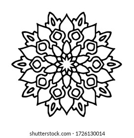 Easy mandala coloring book template for all ages. Mandala line art black and white.