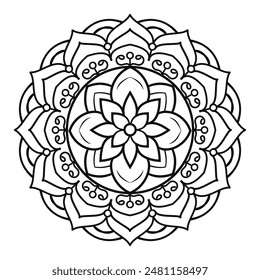 Fácil página para colorear mandala para adultos y niños. Simple Mandalas para colorear páginas. Contorno blanco y negro de Mandala 