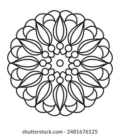 Easy mandala coloring page for adults and kids. Simple Mandalas black and white outline design vector for kdp