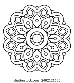 Easy mandala coloring page for adults and kids. Simple Mandalas black and white outline design vector for kdp - Relaxing mandala art