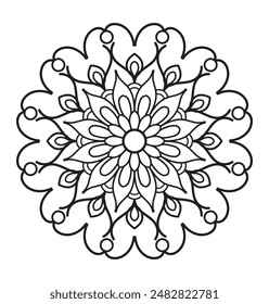 Easy mandala coloring page for adults and kids. Simple Mandalas black and white outline design vector for kdp