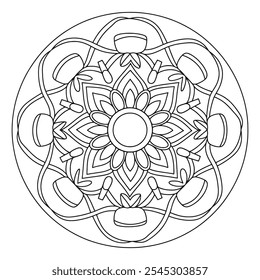 Página de coloração Mandala fácil para adultos e crianças. Vetor de design de contorno preto e branco Mandalas simples para Kdp - Relaxing Mandala Art.