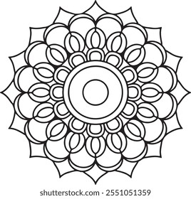 Página de coloração de mandala fácil para adultos e crianças. Páginas para colorir Mandalas simples. Contorno preto e branco de Mandala