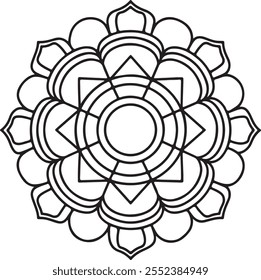 Página de coloração de mandala fácil para adultos e crianças. Páginas para colorir Mandalas simples. Contorno preto e branco de Mandala