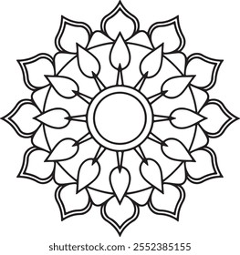 Dibujo fácil para colorear de mandala para adultos y niños. Páginas para colorear de Mandalas simples. Mandala contorno blanco y negro