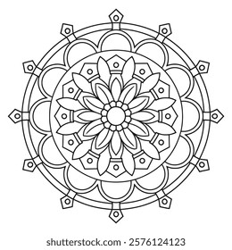 Easy Mandala Coloring Page for Adults - Simple Flower Mandala Coloring Pages - Simple Mandala Pattern Coloring Pages - Mandala Outline Easy.