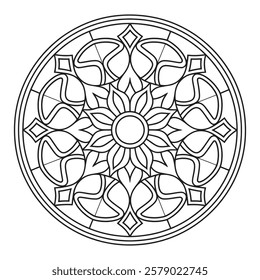 Easy Mandala Coloring Page for Adults and Kids. Simple Mandalas Black and White Outline Design Vector for Kdp - Relaxing Mandala Art.