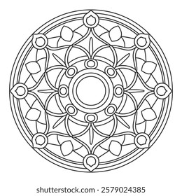 Easy Mandala Coloring Page for Adults and Kids. Simple Mandalas Black and White Outline Design Vector for Kdp - Relaxing Mandala Art.