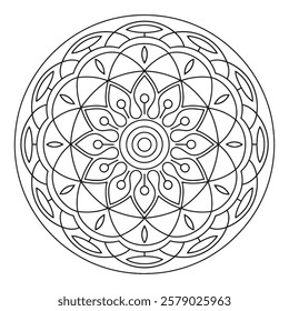 Easy Mandala Coloring Page for Adults and Kids. Simple Mandalas Black and White Outline Design Vector for Kdp - Relaxing Mandala Art.