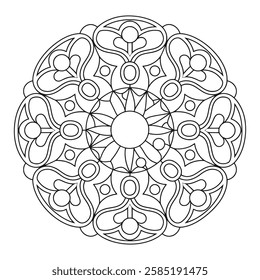 Easy Mandala Coloring Page for Adults and Kids. Simple Mandalas Black and White Outline Design Vector for Kdp - Relaxing Mandala Art.