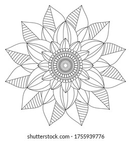 Einfache Mandala-Farbseite auf weißem Hintergrund