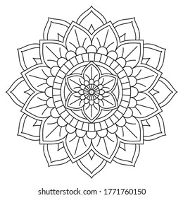 Easy mandala coloring page on white background.