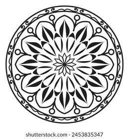 Easy mandala coloring pages - Simple Mandala Black and white outline - mandalas pattern design vector