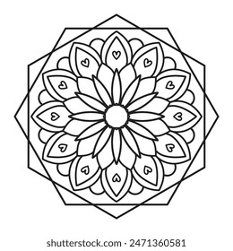 Easy mandala coloring pages - Simple Mandala Black and white outline - mandalas coloring pages for adults