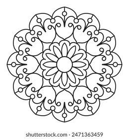 Easy mandala coloring pages - Simple Mandala Black and white outline - mandalas coloring pages for adults
