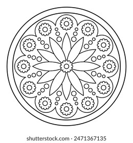 Easy mandala coloring pages - Simple Mandala Black and white outline - mandalas pattern design vector