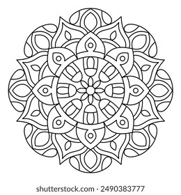 Einfaches Mandala-Design mit klaren Linien für Malbuch, Tattoo- und Henna-Design, kreative Mandala-Kunst, Mandala-Design für Erwachsene Malbuch
