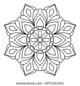 easy mandala design with clean lines for coloring book, creative mandala art, mandala design for adults coloring book
