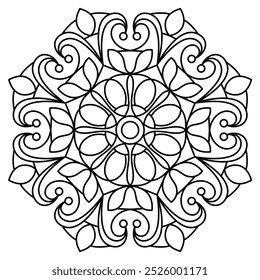 Diseño fácil del mandala con las líneas limpias para colorear el libro, el tatuaje y el diseño de la henna, diseño del mandala para el libro de colorear de los adultos y de los niños
