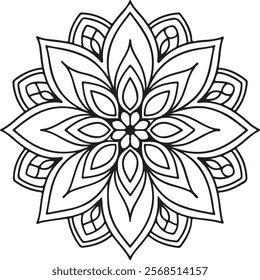 easy mandala design with clean lines for coloring book, tattoo and henna design, creative mandala art, mandala design for adults coloring book