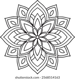 easy mandala design with clean lines for coloring book, tattoo and henna design, creative mandala art, mandala design for adults coloring book